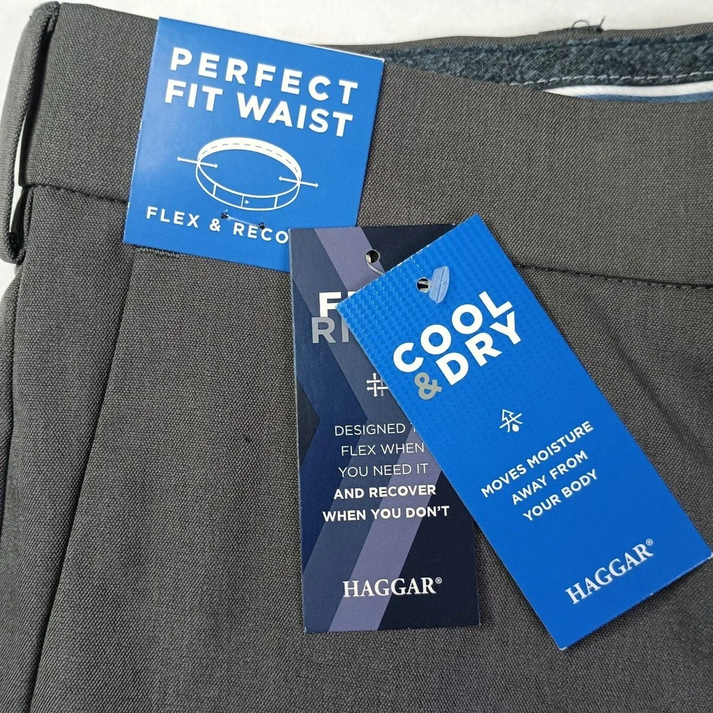 Haggar Cool Right Performance Flex Straight Fit Pants Men's Size 42x30 Gray New